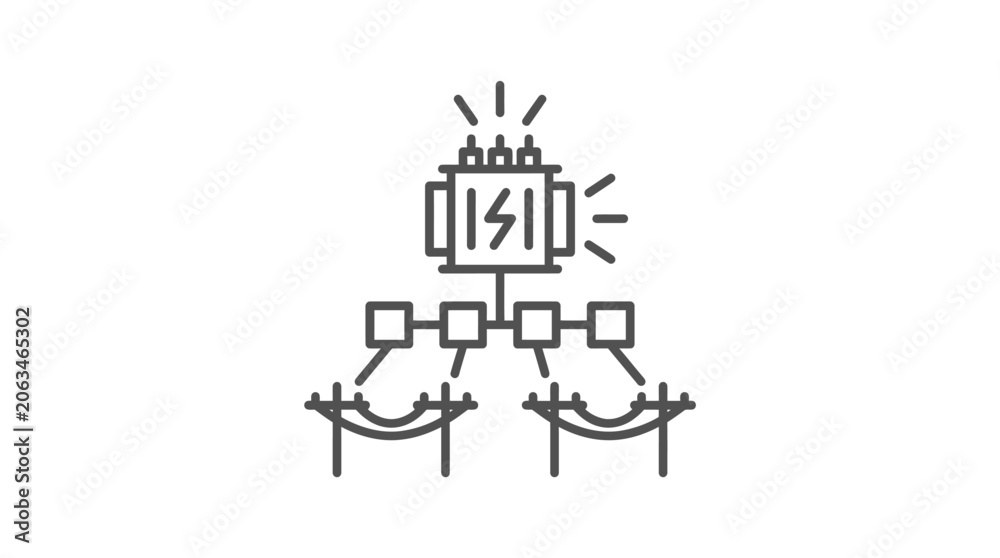 Fototapeta premium Power line transmission system and transformer box illustration.