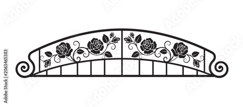 Schilderij op canvas Arched wrought iron gate vector silhouette with rose floral pattern for garden decoration
