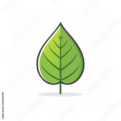 Green leaf icon with stem in flat design
