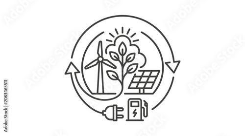Circular ecosystem of renewable energy and electric vehicle charging.