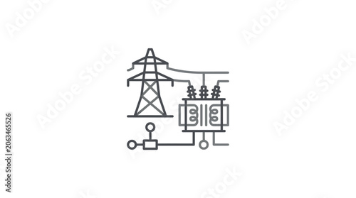 Electrical power line tower and transformer station icon.