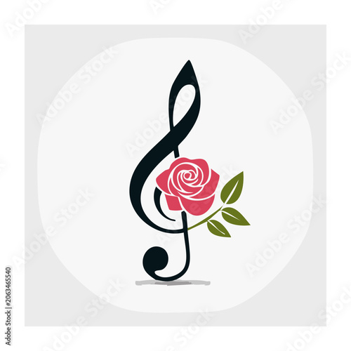 Treble Clef with Pink Rose Illustration