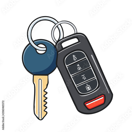 Car Key and Key Fob with Remote Buttons