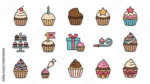Fotografie Colorful cupcake illustrations for festive celebrations