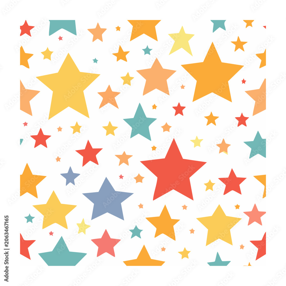 Fototapeta premium Colorful Star and Crown Pattern on White Background
