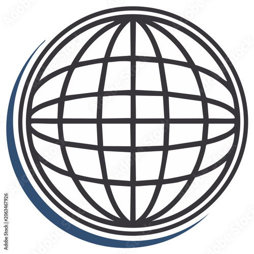 Abstract globe icon illustration with a surrounding arc design element.