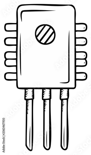 Hand-drawn illustration of a silicon transistor component with pins