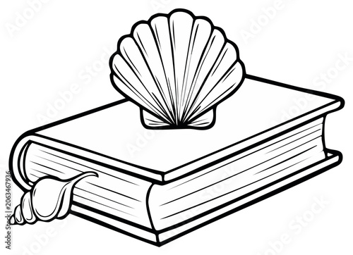 Open book with sea shells; vector illustration for study guides or summer reading lists.