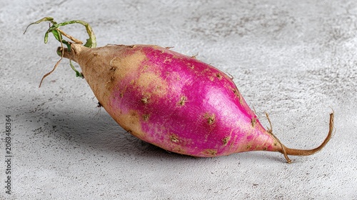 Single, vibrant purple sweet potato