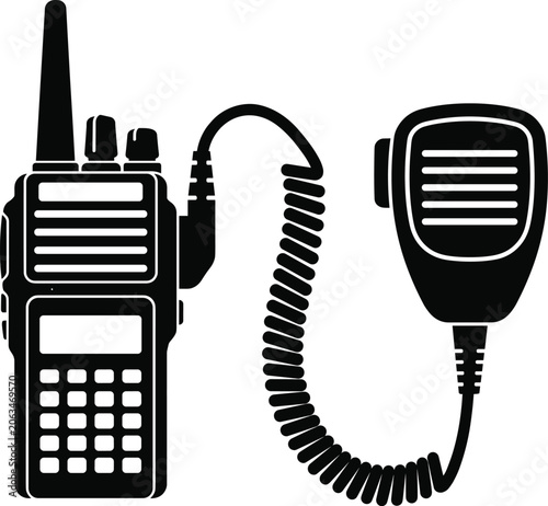 Cuadro en lienzo Black and white vector illustration of a professional walkie talkie radio transc
