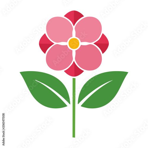 Pink flower icon with green leaves on transparent background