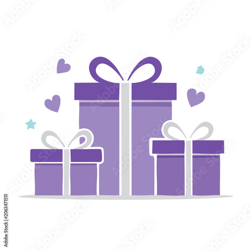 Purple Gift Boxes with Ribbons and Hearts Illustration
