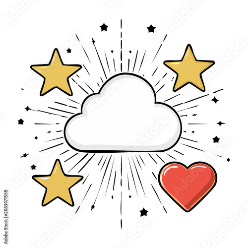 Whimsical Cloud with Stars and Heart Illustration