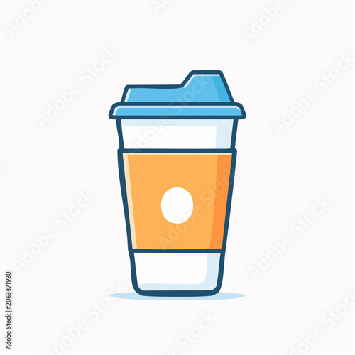 Cartoon Coffee Cup with Blue Lid and Orange Sleeve
