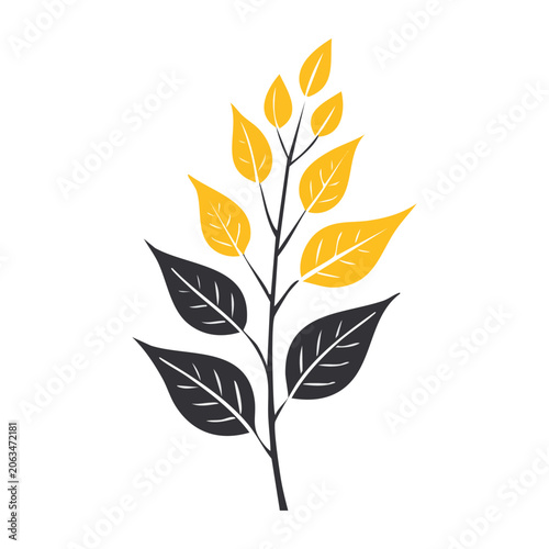 Flat design plant branch with yellow and black leaves