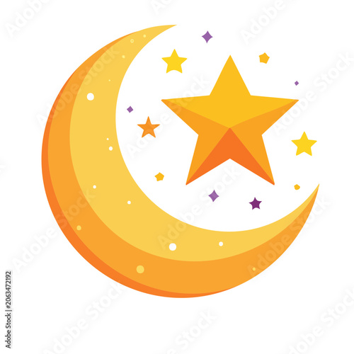 Flat design vector sun with rays and stars