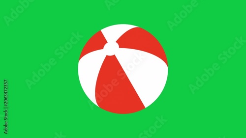 Red and White Paneled Beach Ball Revolving on Green Screen Background, Looping Animation
