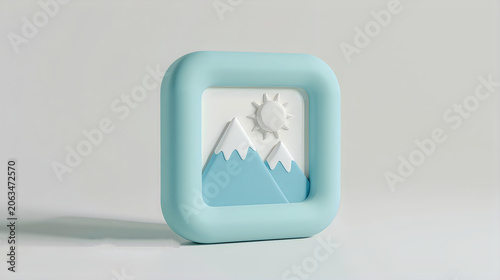 Cute Snow Mountain Icon in Soft Blue Frame for Winter and Nature Themes