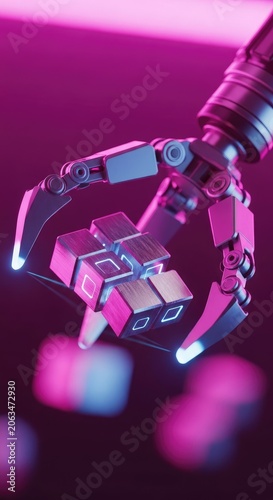 Robotic Hand Holding a Futuristic Cube.