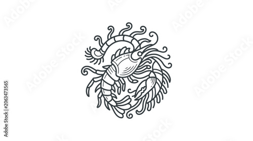 Fotografie Intricate circular lobster or crustacean line art design.