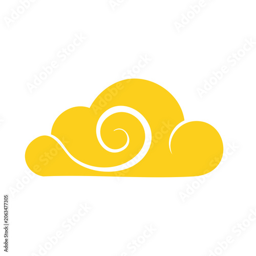 Yellow cloud with spiral icon on transparent background