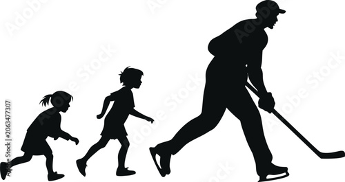 Картината върху платно Running people silhouettes depict various athletic poses against a white backgro