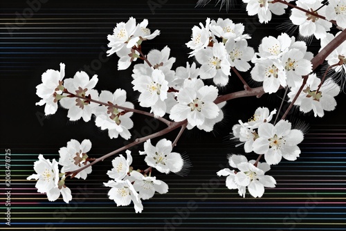 A branch of a tree with white flowers on it_2