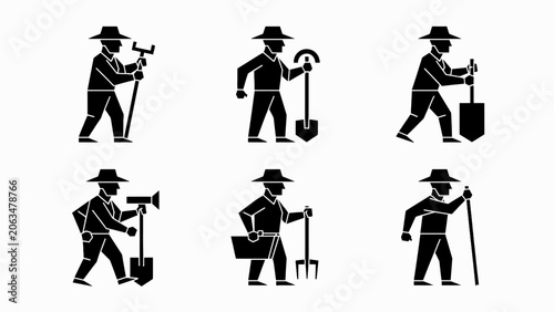 Valokuva Farmer Icon Set: Agriculture, Gardening, Manual Labor, Tools