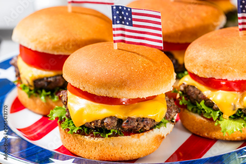 Patriotic American Cheeseburger Sliders with Lettuce Tomato