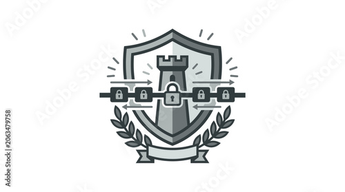Bild auf Leinwand Heraldic security shield emblem with castle tower.