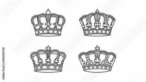 Tableau sur toile Set of Four Royal Crowns - Vector Outline Illustrations
