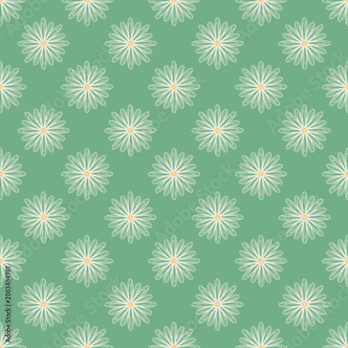 Fotografie A white floral pattern on a soft pastel green background, featuring a fresh, gentle, and elegant look with a soothing natural charm