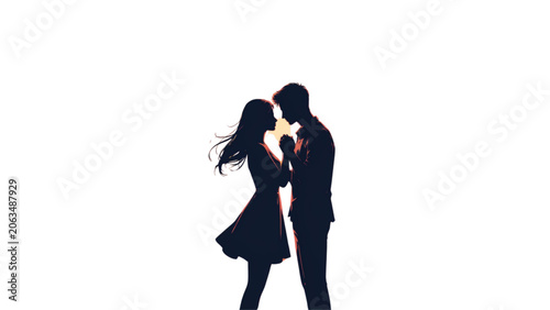 Silhouette couple embracing and kissing in a romantic pose Vector