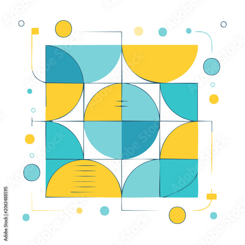 Abstract geometric vector pattern with teal and yellow