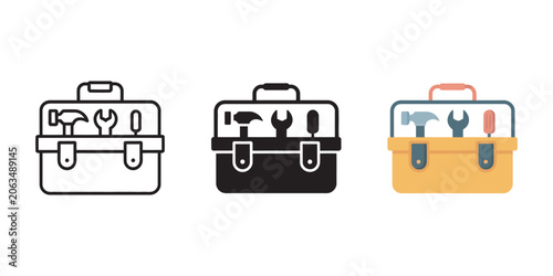 Obraz na płótnie Tool Box Icon Vector Featuring Outline and Flat Styles for Construction Maintena