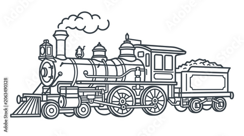 Foto Intricate line drawing of an old steam engine train.