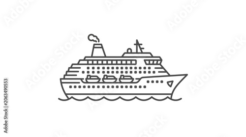 Cruise ship liner vessel icon in line art style.