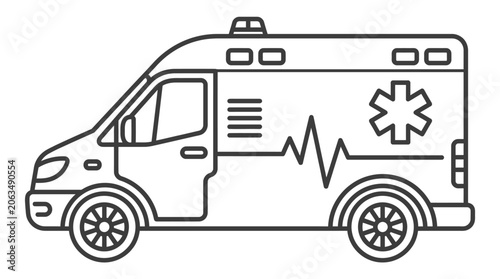 Medical ambulance with star of life line icon.