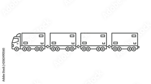 Heavy duty road train with multiple trailers.
