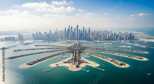 Stunning aerial view of Palm Jumeirah and Dubai skyline