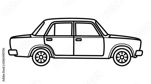 Vintage classic sedan car side profile line art icon.