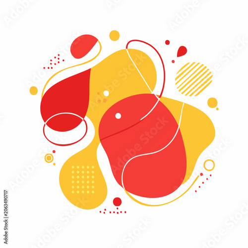 Abstract Fluid Shapes with Red and Yellow Colors