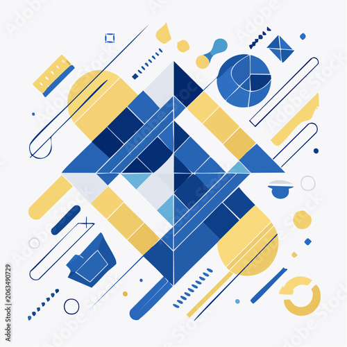 Abstract Geometric Pattern with Blue and Yellow Shapes