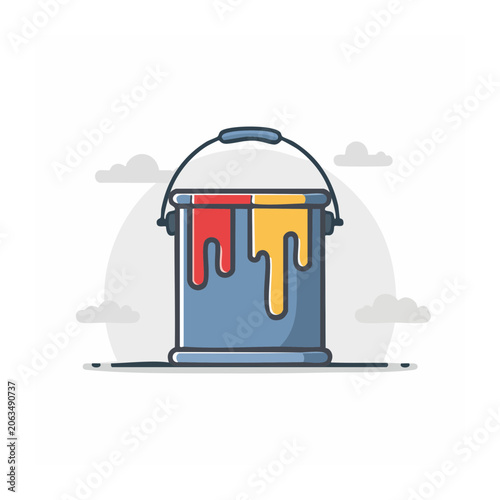 Blue shopping bag with red and yellow stripes