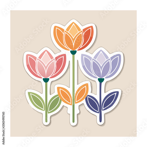 Colorful Tulip Flowers Flat Illustration