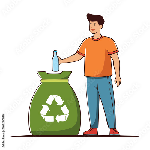 Man holding plastic bottle over recycling bin