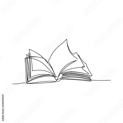 Obraz na plátně Open book line drawing on a white background