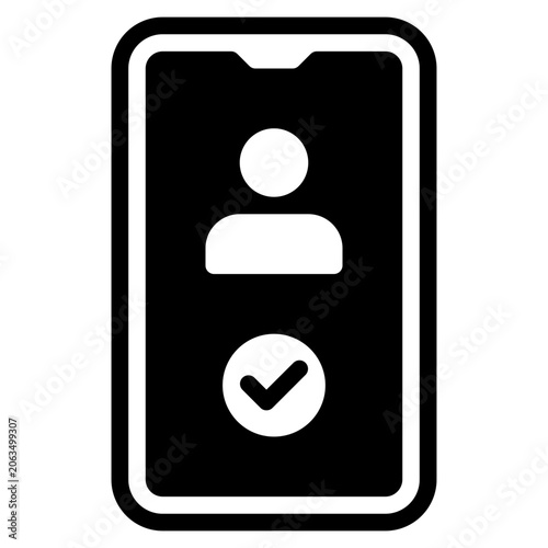 Flat vector illustration of a smartphone screen showing a user profile icon and a checkmark, suitable for web design and app interfaces.