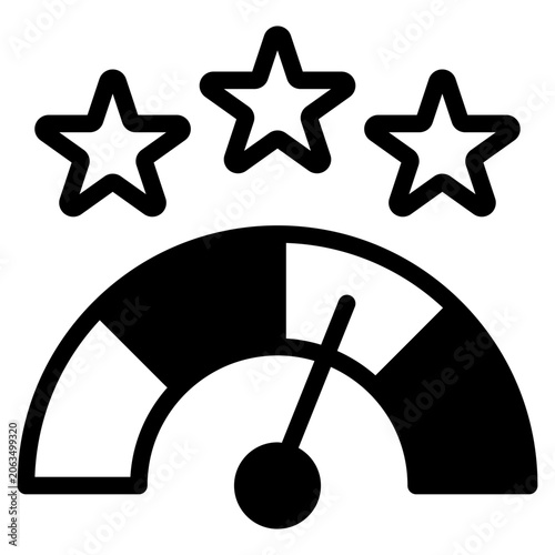 Flat vector illustration of an orange rating gauge with three stars, suitable for web design, infographics, and marketing materials.