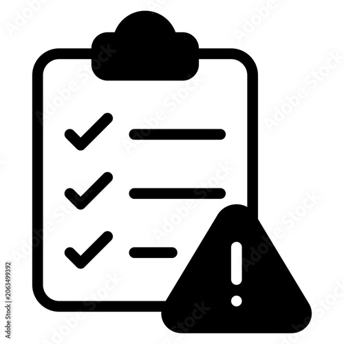 Flat vector illustration of a checklist with check marks and an orange warning triangle, suitable for web design, presentations, and infographics.